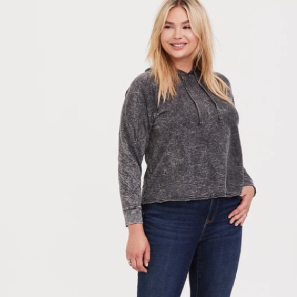 Torrid Mineral Washed Midi Raw Hem Hooded Sweatshirt Black 0 L 12 - Picture 12 of 12